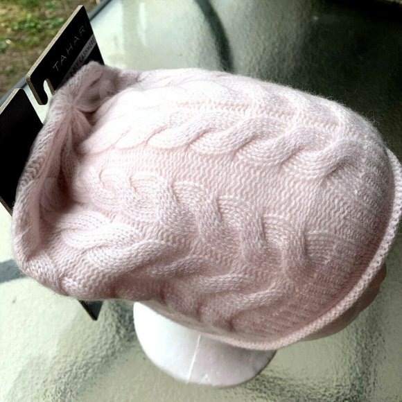 NWT TAHARI 100% cashmere light pink Beanie hat one size main image 7